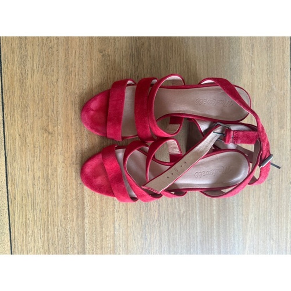 Madewell Red Suede Strappy Block Heel Sandals Women's Size 8 - Picture 3 of 8
